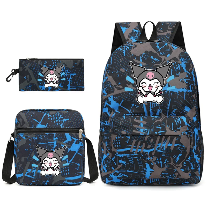 

Набор из трех предметов Kuromi, новая школьная сумка со звездами, мультяшная сумка для ручек Kuromi, сумка на плечо, сумка на плечо, подарок на день рождения для девочек и мальчиков