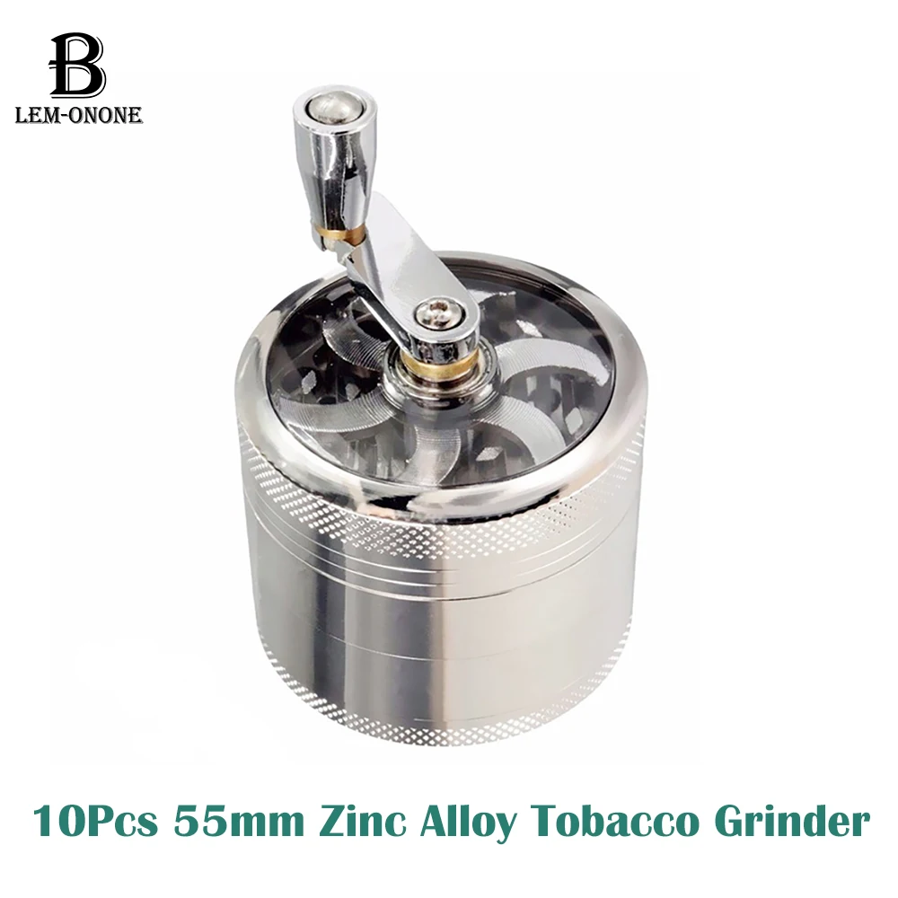 

10Pcs 55mm Kirsite Herb Mills Hand Operated Metal Tobacco Crusher Durable Spice Grinders for Smoker Smoking Accessories