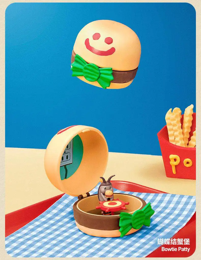 Фото POPMART SpongeBob Crab Mornong Burger: Популярная серия фигурок-сюрпризов в коробках, игрушка-подарок, в наличии №5