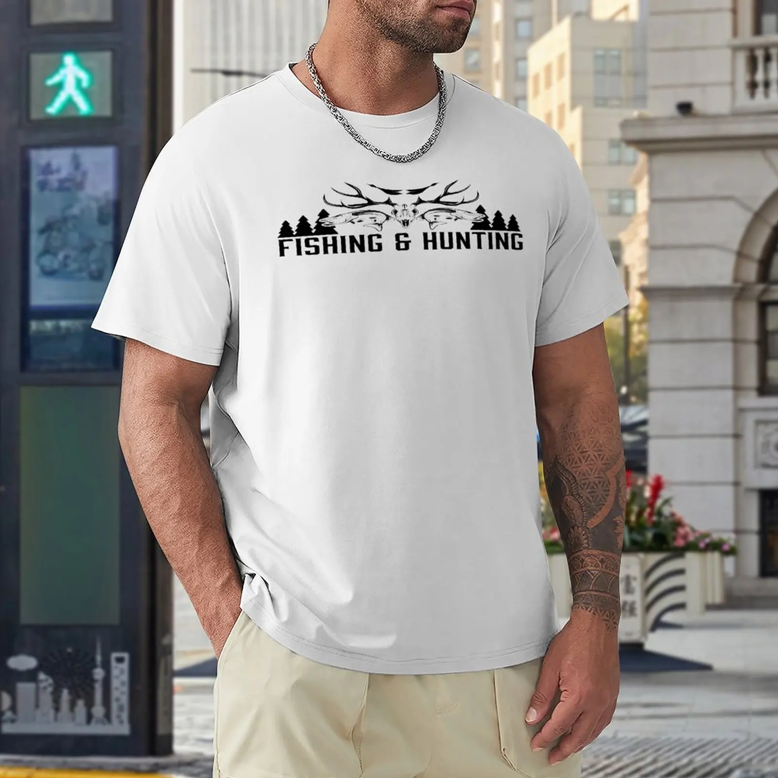 

Hunting And Fishing in Vintage Emblem Design Antler Horns Mallard Pine Tree (2) Graphic Tshirt High Grade Home USA Size