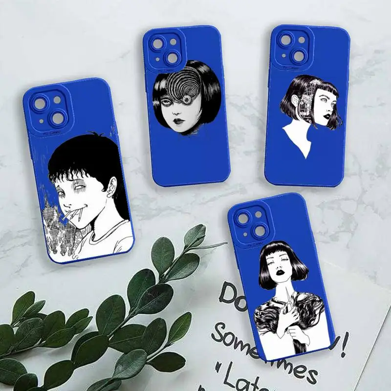 

Junji Ito Collection Tees Horror Phone Case For iPhone 13 12 11 Pro MAX Mini X XS XR 7 8 Plus Liquid Silicone Klein Blue