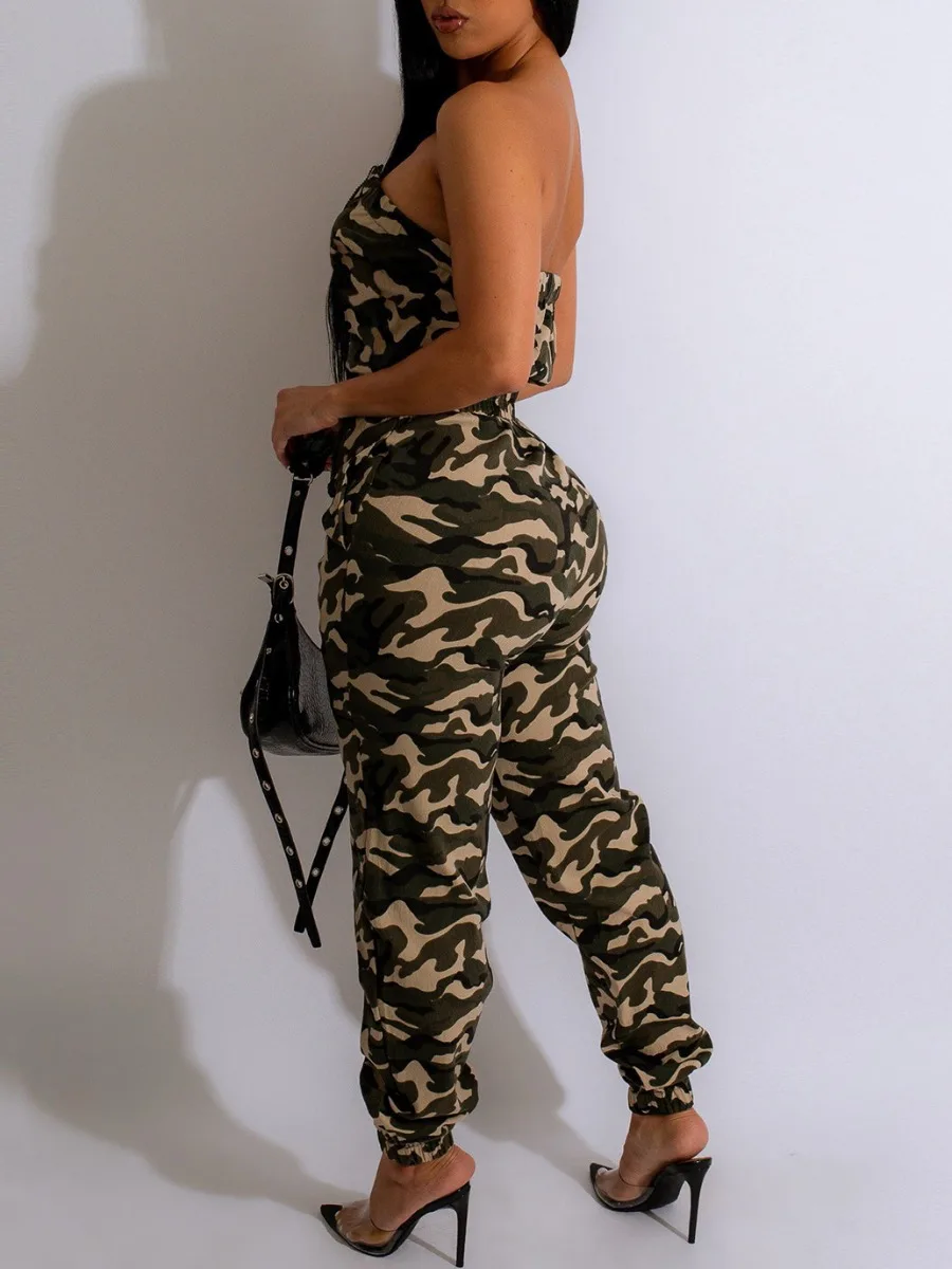 LW Zipper Design Camo Print Cargo Jumpsuit Sexy Sleeveless Women Camouflage Printed Jumpsuits 2023 NEW women's clothing Jumpsuit