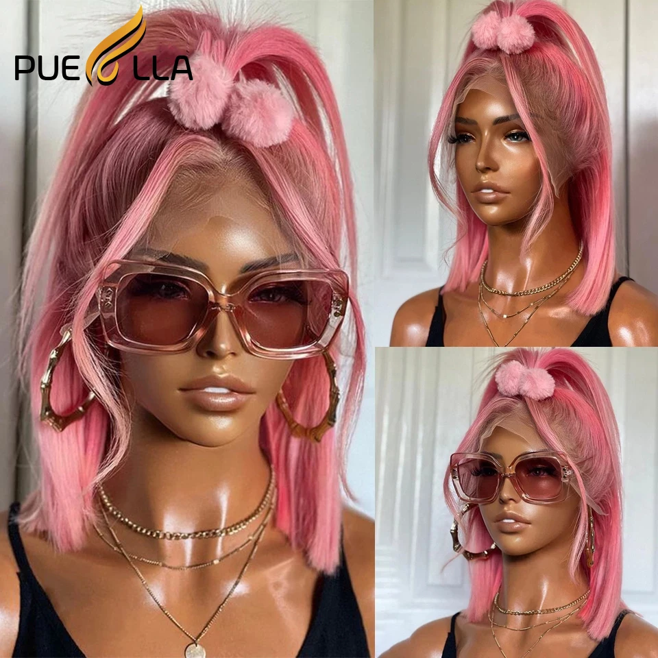 

Ombre Pink Short Bob Wig 13x4 Lace Frontal Human Hair Wig HD Transparent 13x6 Lace Front Wig Pink Bob Brazilian Human Hair Wig