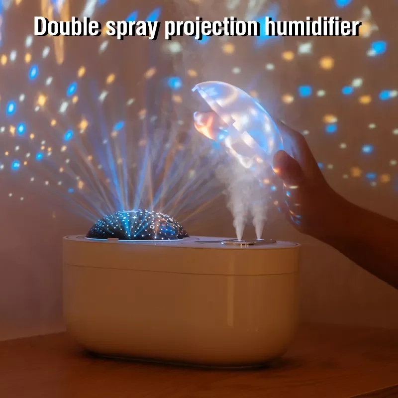 

Air Humidifier Aroma Diffuser Rechargeable With Two Sprayers Projection Night Light Essential Oil Diffusers Steam Maker