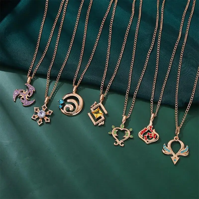 

Genshin Impact Vision Eye of God Pendant Necklace Colorful Zircon Lnlay Cosplay Accessories Outfit Jewelry Gifts