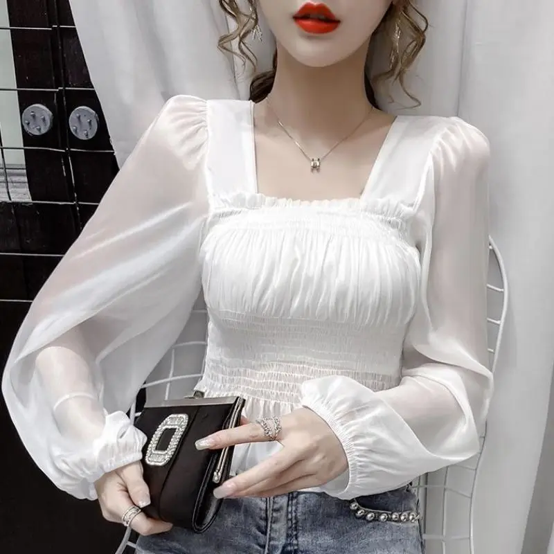 

Hanchen Korean Fashion Knitted Crop top T Shirt Streetwear Vintage Top Women Puff sleeve Basic Tshirt Skinny Sexy Clothes