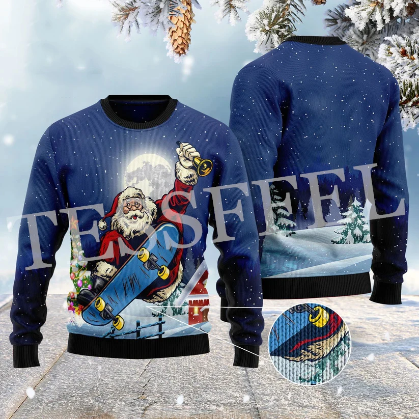 Хлопковый Рождественский смешной вязаный свитер с Санта-Клаусом домашними