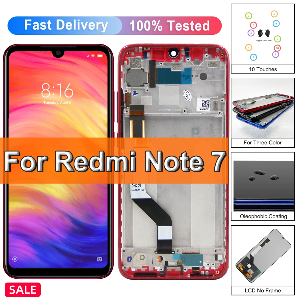 

Original 6.3"For Xiaomi Redmi Note 7 LCD Display + Frame Touch Digitizer Assembly For Redmi Note7 Pro Screen M1901F7G M1901F7H