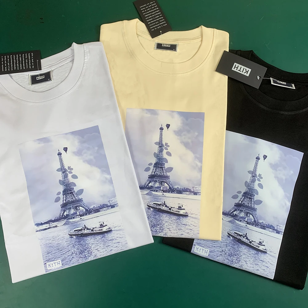

Kith Floral Eiffel Tower Print Tee Men Women 1:1 Best Quality Tee Oversize Tops Vintage Short Sleeve T Shirt