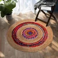 round handmade rug jute and cotton braided carpet modern rustic style colorful rug reversible rustic look rug