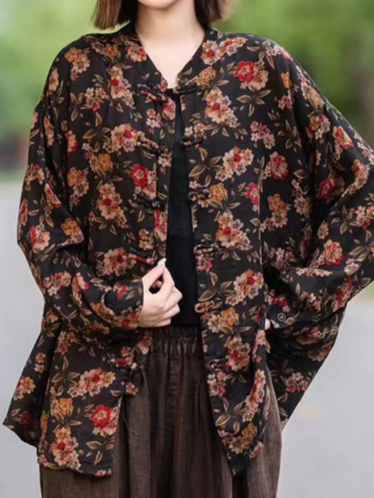 Max LuLu воротник-стойка китайские весенние женские рубашки с принтом модные