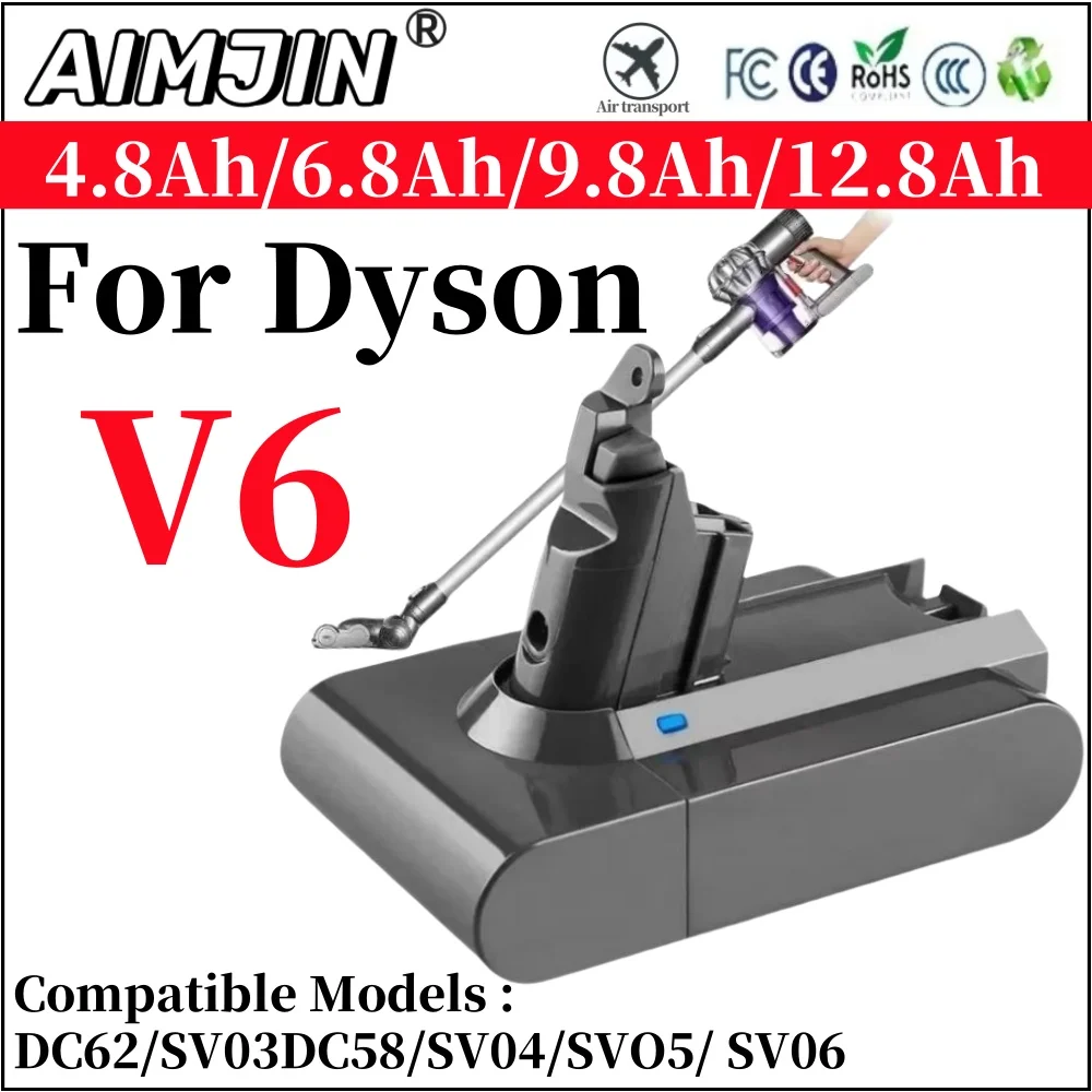 21 6 В 12800 Ач для замены батареи Dyson DC62 DC59 DC58 SV03 SV04 SV09 V6 Animal Motorhead Slim Абсолютная