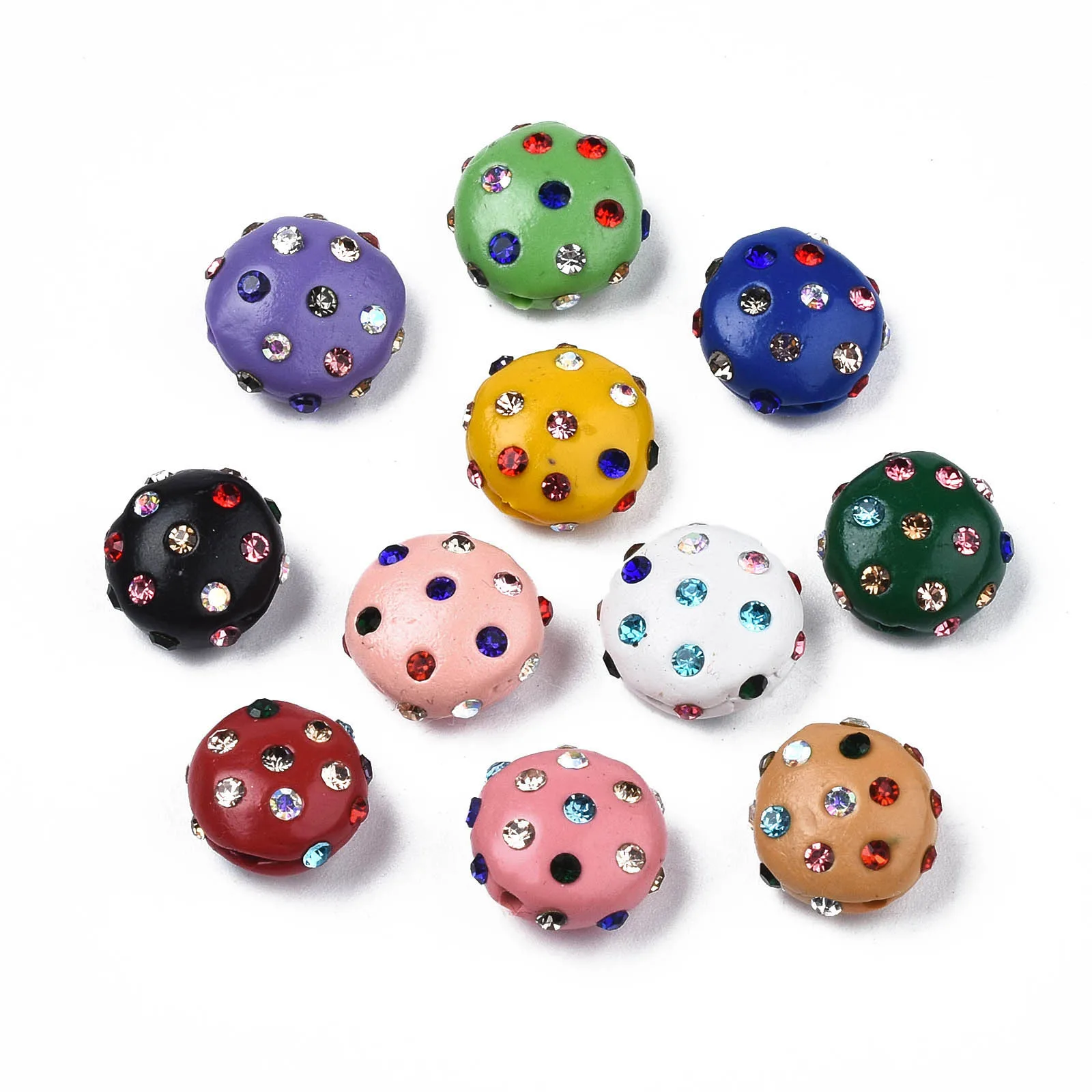 

50pcs Polymer Clay Crystal Rhinestone Beads Pave Disco Ball Beads Flat Round Loose Spacer Beads for Jewelry Making 11~12x7mm