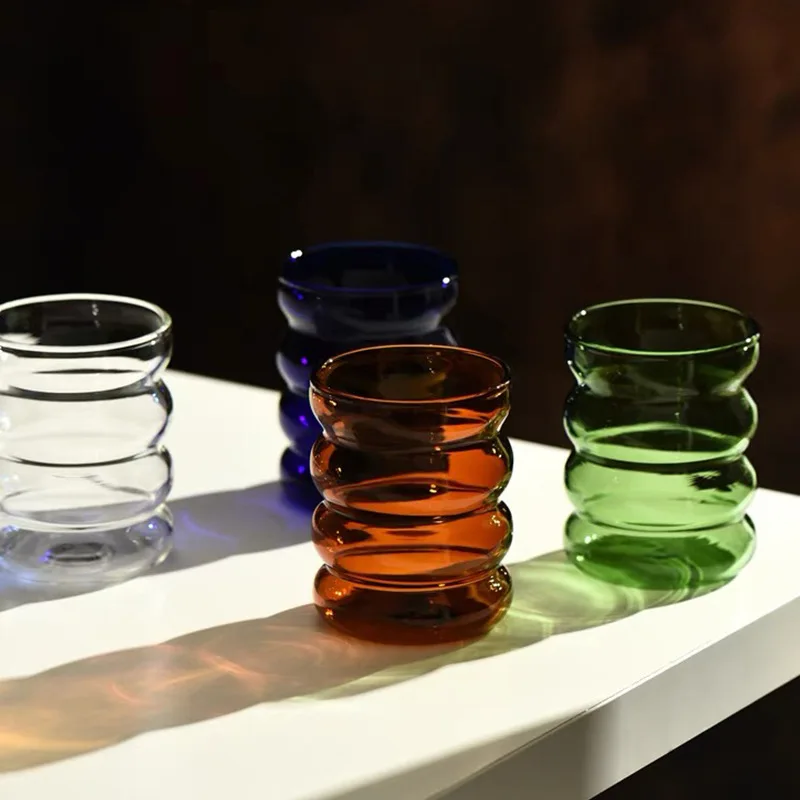 200Ml Ripple Glass Cup Heat-Resistant Tumbler Drinkware Tea Juice Milk Coffee Mug Home Water Glasses