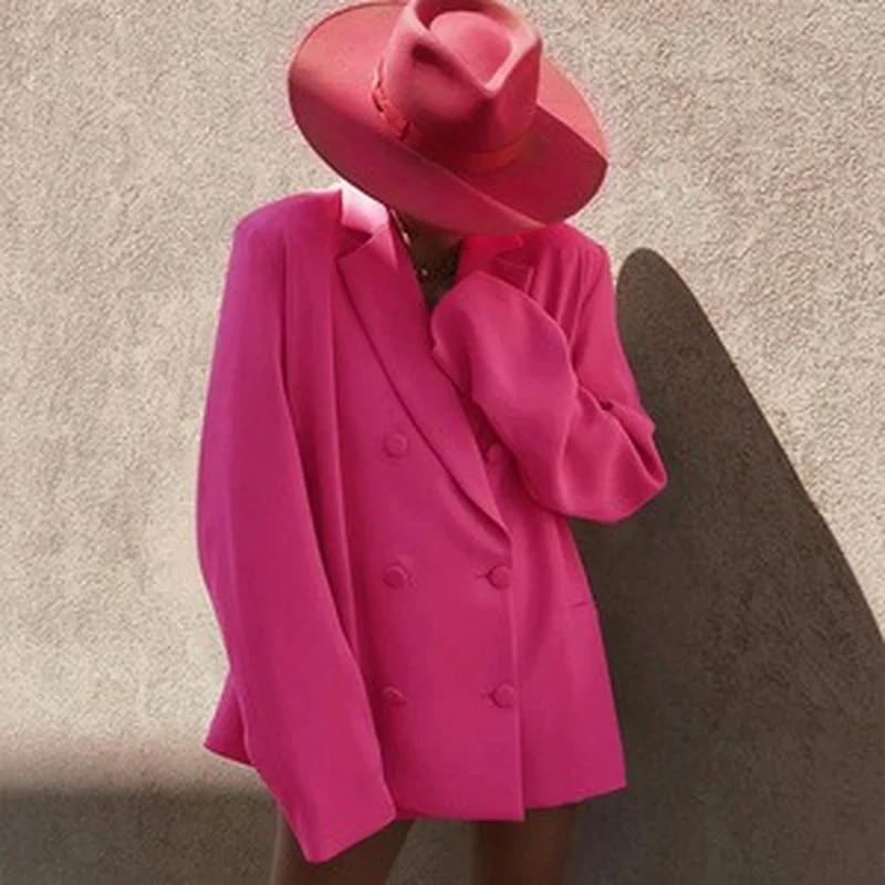 2023 Autumn Women's Fashion New Solid Color Double-breasted Casual Suit Jacket Long-sleeved Temperament Commuter Blazer Women