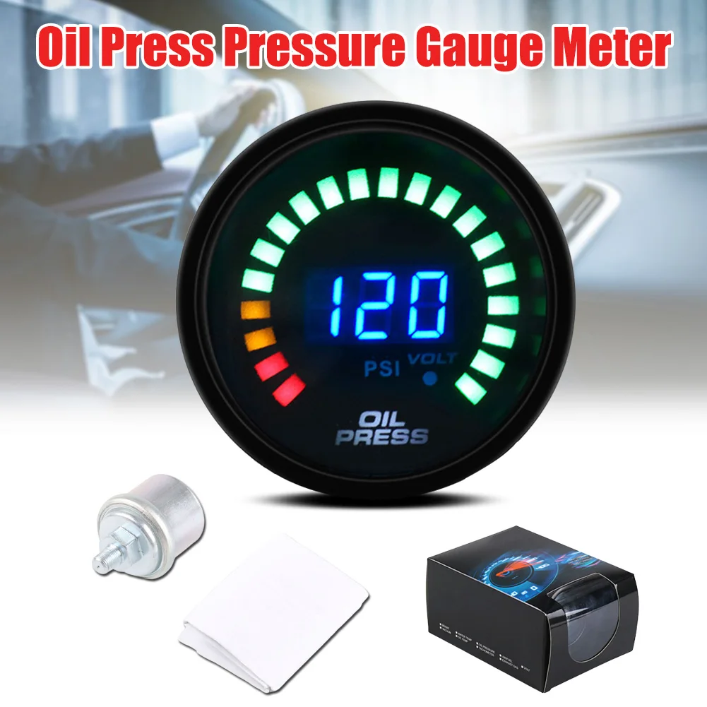 

Oil Press Meter Pressure Gauge LED Scale Digital Display Car Modification 12V Universal Racing Oil pressure Watchband Sensor