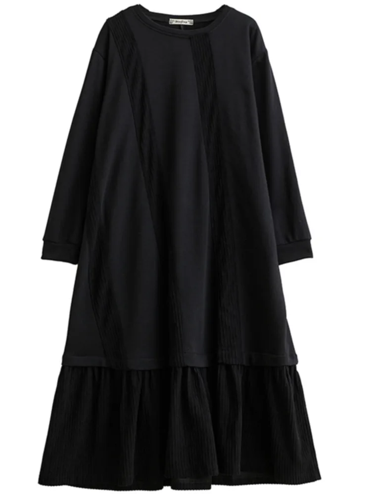 # 3720 осенне-зимнее черное платье-свитшот женское вельветовое платье