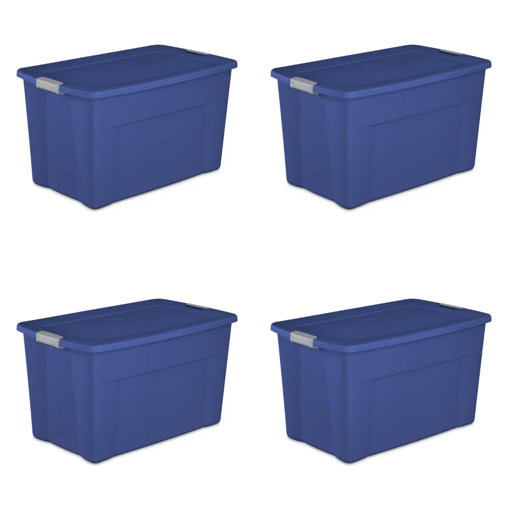 

35 Gallon Latch Tote Plastic, Stadium Blue, Set of 4 Storage Bin Storage Basket