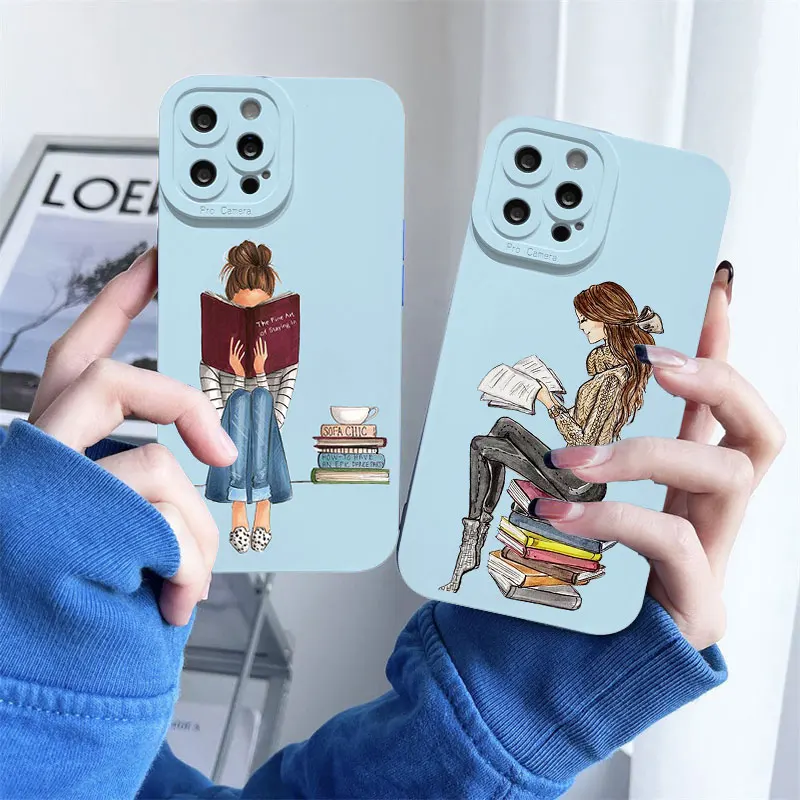 

Read Book And Coffee Girl Phone Case Cute cover for iphone X XS XR 13 14 12 11 Pro Max 7 8 Plus SE 2020 Soft Silicone Back Cover