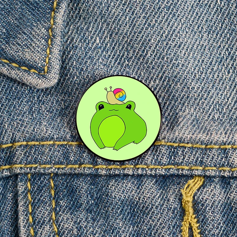 

Pansexual pride frog and snail Pin Custom Brooches Shirt Lapel teacher tote Bag backpacks Badge gift brooches pins for women