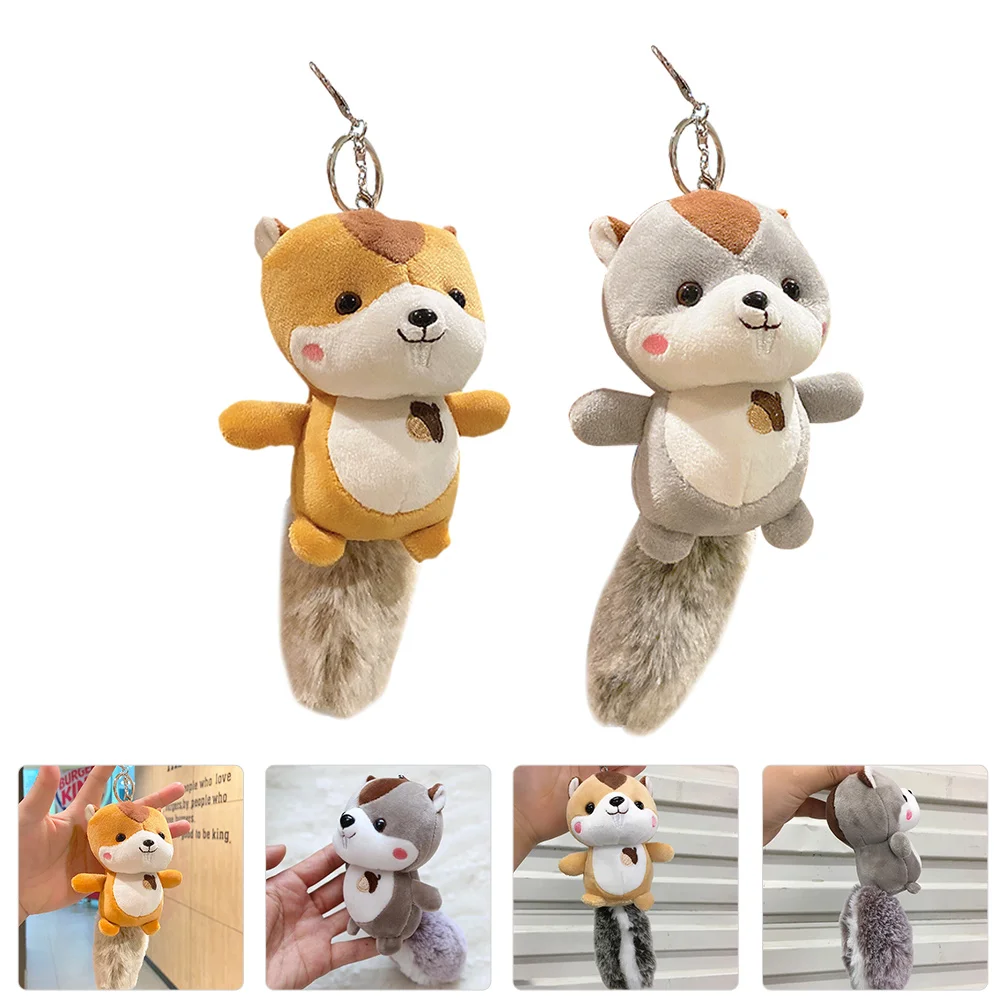 

2pcs Key Chain Pendents Key Hanging Decors Plush Squirrel Pendents for Gift