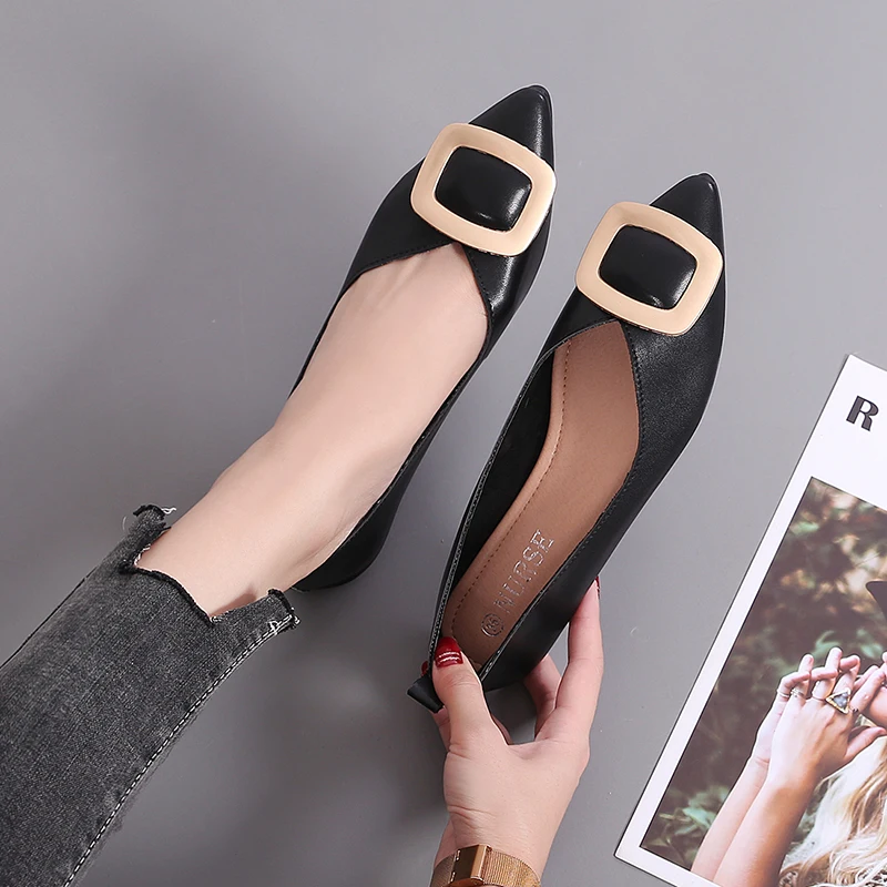 Hot Selling Big Buckle Good Quality For Women Pumps Ladies Flat Shoes