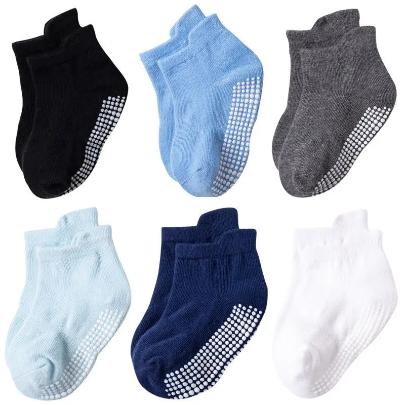 

6 Pairs/lot Cotton Socks Children's Anti-slip Boat Socks For Boys Girl Low Cut Floor Kid Sock With Rubber Grips Four Season