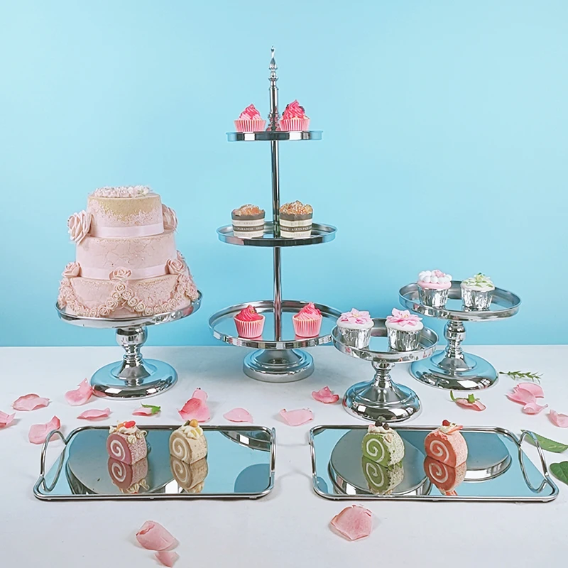 6pcs/lot cup cake plate stand tray 3 tiers wedding decoration accessories birthday party for 1 year baby girl gold baking set - купить по