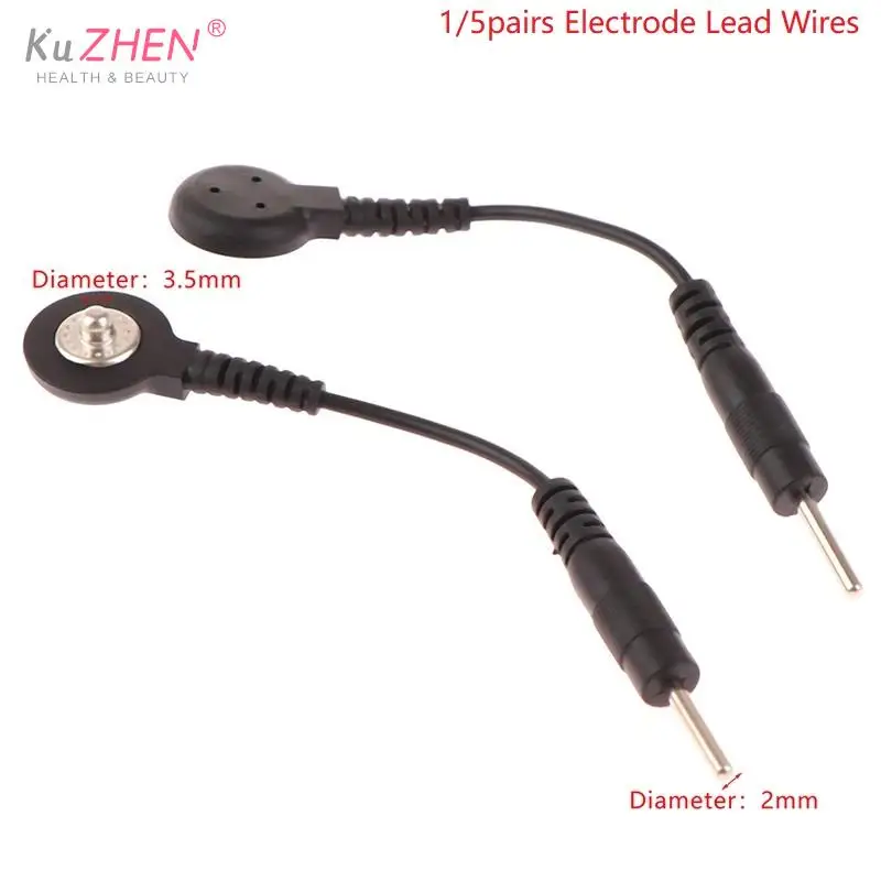 

1/5Pairs Electrode Lead Wire Connecting Cables Plug 2.0mm Snap 3.5mm Male connector cable Use ForTens/EMS Massage Machine Device