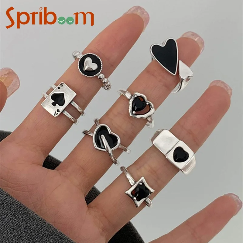 

Vintage Love Heart Rings for Women Drop Glaze Couple Geometric Index Finger Ring Adjustable Personality Jewelry Girlfriend Gifts