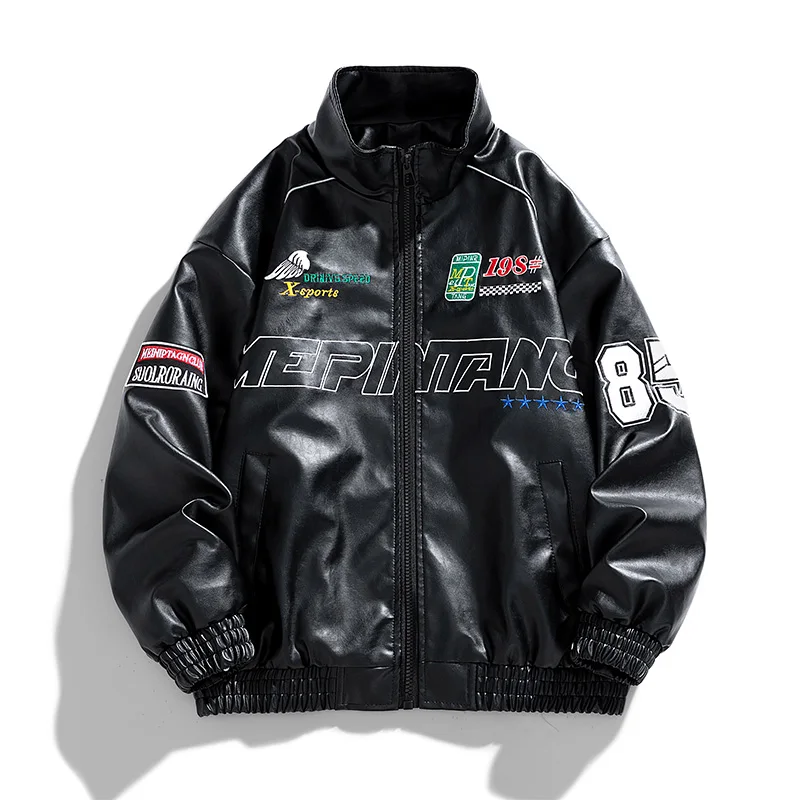 

American Biker Pu Leather Jacket Mens Spring and Autumn New Hong Kong Style Fashion Male Jacket Large Size Casual Jacket for Men