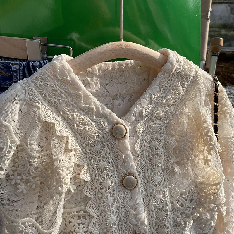 

2022 Autumn Spring School Baby Toddler Girls Blouse Top White Lace Kids Shirt Children Clothes Long Sleeve Girl Tops