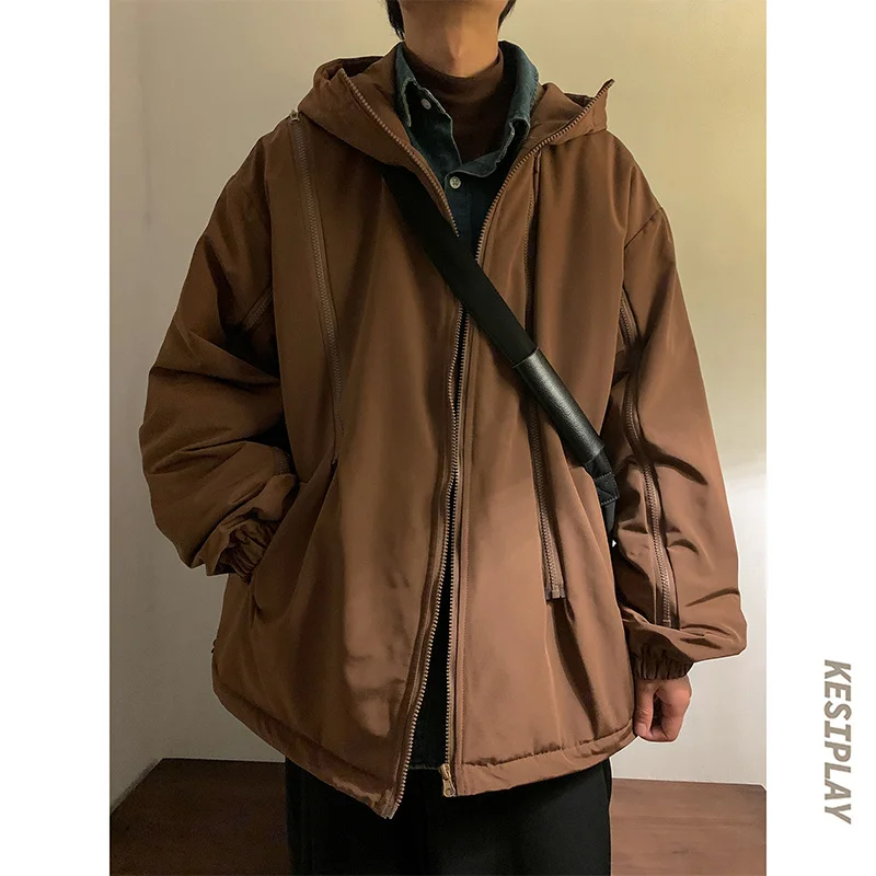 Winter Jacket Men Warm Fashion 4-color Thicken Hooded Jacket Men Streetwear Korean Loose Thick Short Coat Mens Parker M-3XL