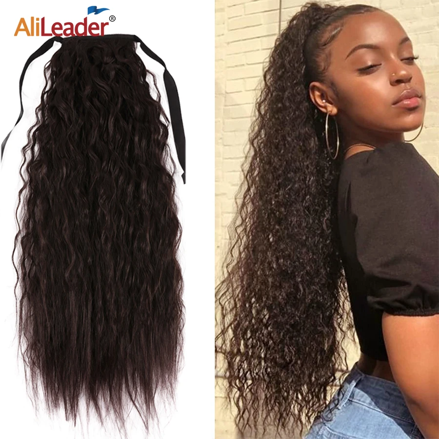 

Ombre Ponytail Extensions 24Inch Corn Wavy Long Ponytail Hairpiece Curly Ponytail Synthetic Wrap Around Ponytail For Black Women