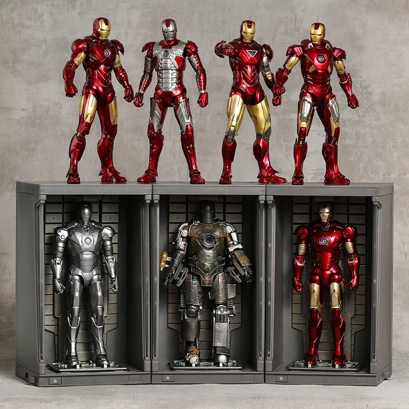 

ZD Marvel Iron Man Mark I II III IV V VI VII MK 1~7 Action Figurine Collection Model Toy with Light Up Armor Hangar Set