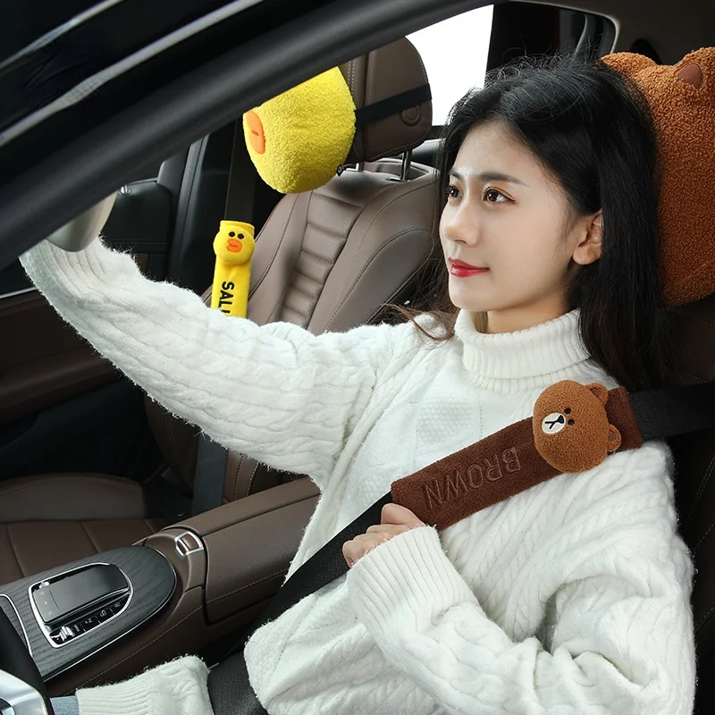 

Line Friends Cartoon Car Safety Belt Shoulder Cover Car Inner Protective Cover Lovely Extended Car Safety Belt