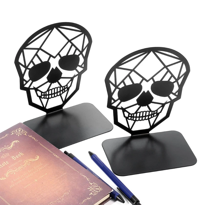 

Hollow Skull Shape Desktop Nonskid Bookends Art Decorative Iron Desk Book End