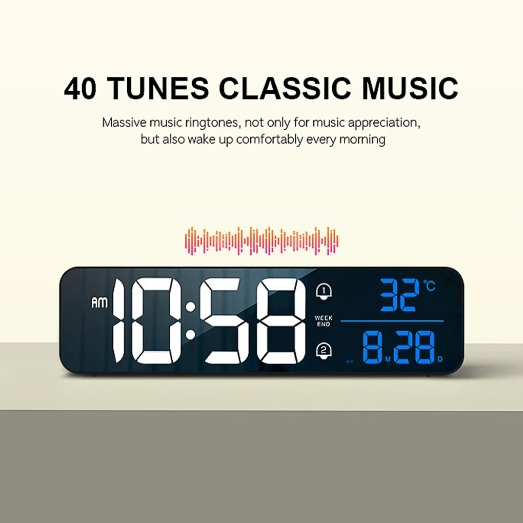 

New Music LED Digital Alarm Clock Temperature Date Display Desktop Mirror Clocks Home Table Decoration Electronic Clock 2000 MAh