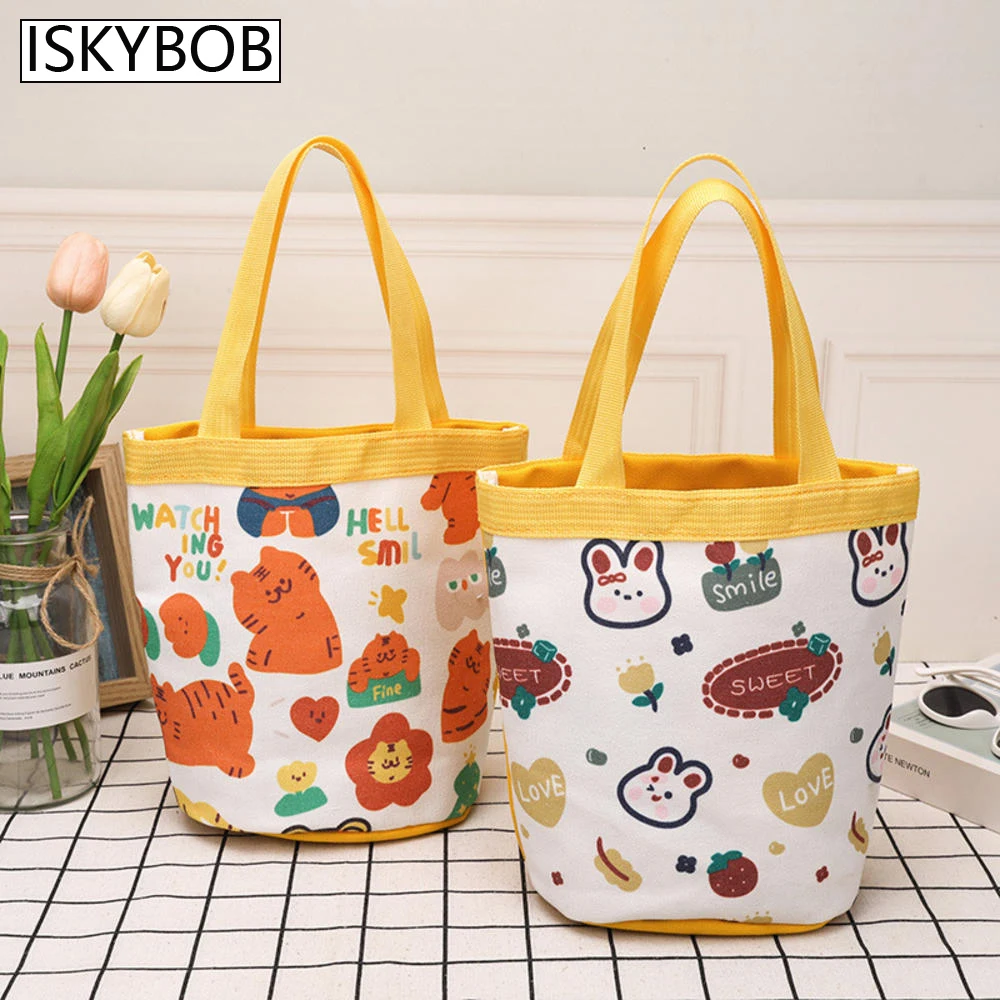 

Cartoon Rabbit Print Canvas Bag Student Leisure Shopping Tote Bags for Women Girls Cute Sweet Top-Handle Bucket Bag Handbags