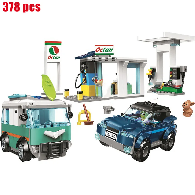 

New 378PCS City Service Station Building Blocks Bricks Compatible 60257 DIY Education Set Model Toys Children Christmas Gifts