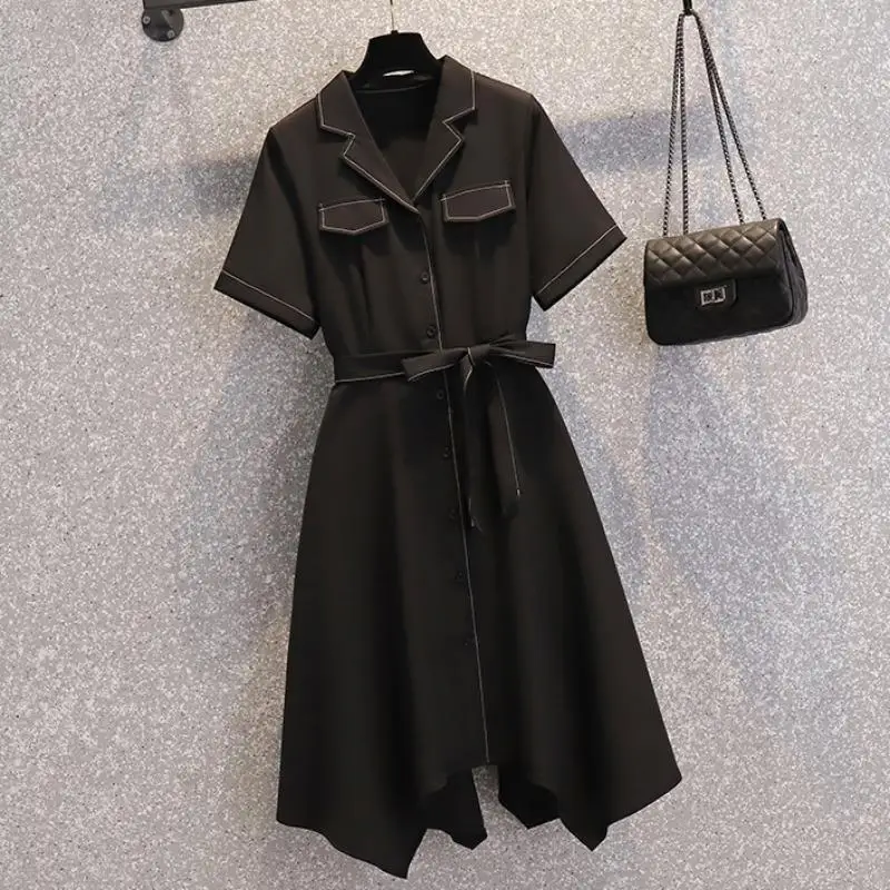 

Spring and summer mid-length dress ladies party elegant slim short-sleeved floral dress casual beach skirt plus size fat sister