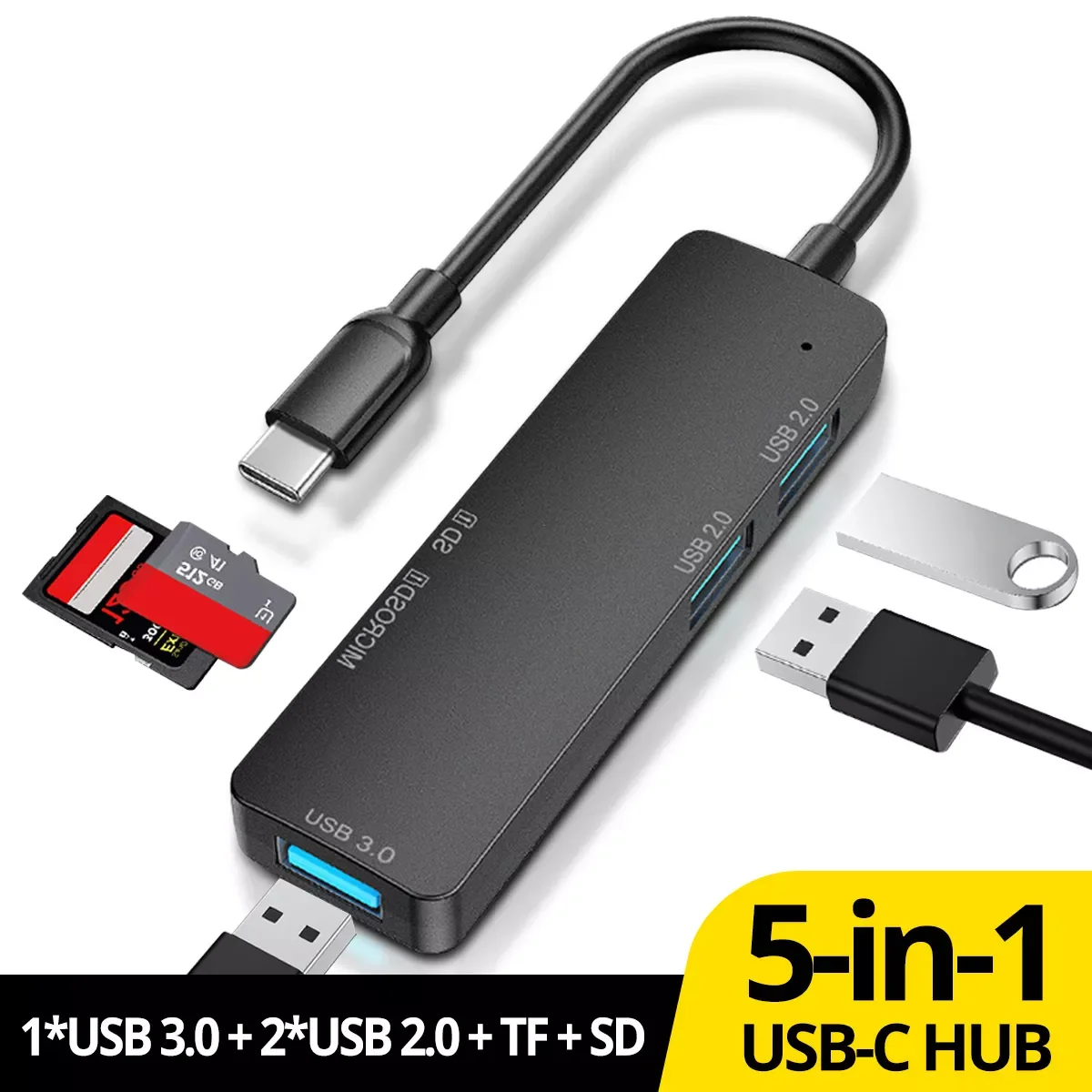 

USB-разветвитель 5 в 1 с кардридером для карт TF и SD