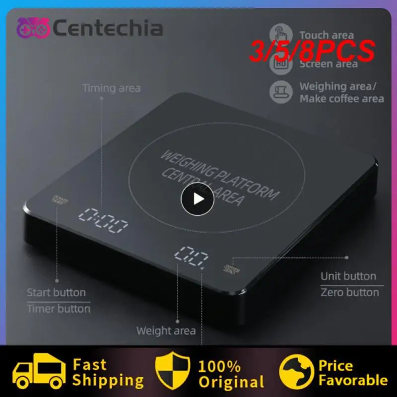 

8PCS 3kg / 0.1g New LED Screen Charging Coffee Scale Timing Hand Brewing Coffee Electronic Scale Household Kitchen Scale