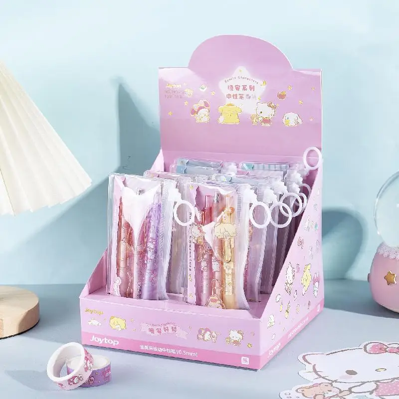 

36pcs Sanrio Cinnamoroll Hello Kitty Kawaii Good Night Series Cute Cartoon Metal Clip Push Neutral Pen Animation Derivative