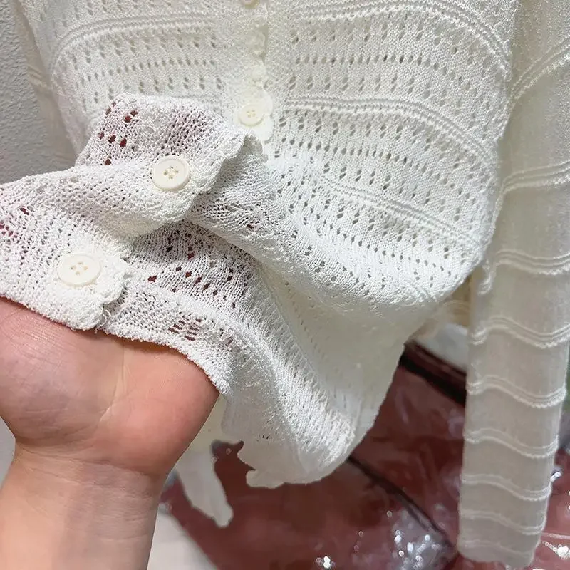 Новый сезон защита от солнца полый вязаный кардиган укороченный сетчатый топ с