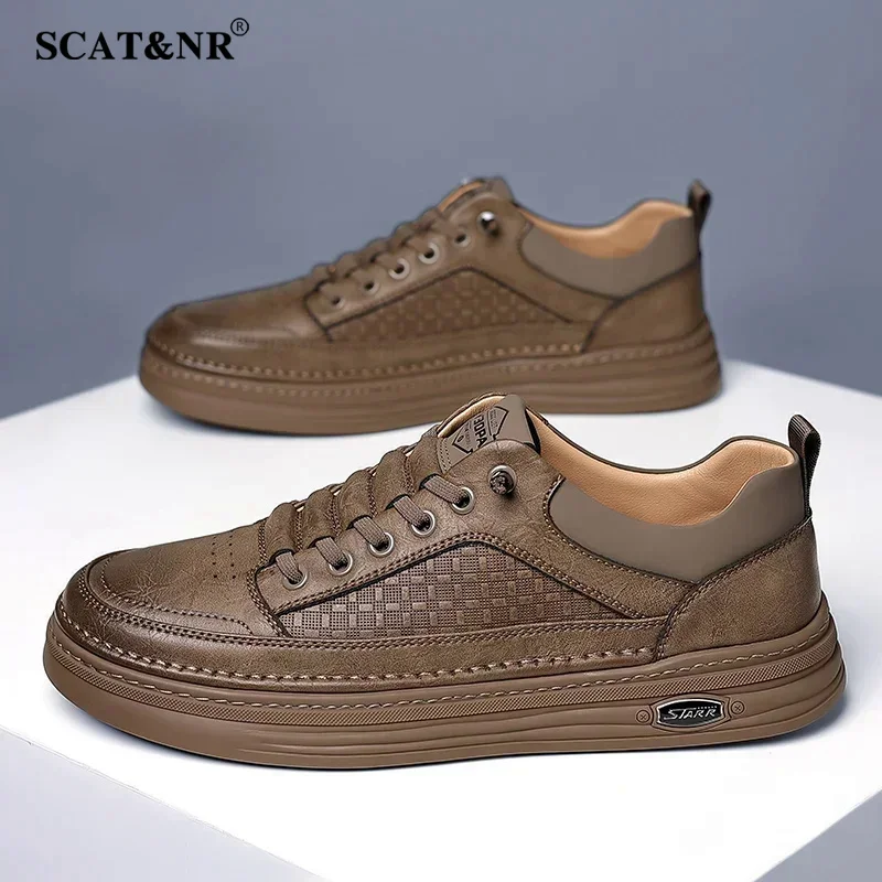 Модная мужская обувь в британском стиле туфли из натуральной кожи на толстой