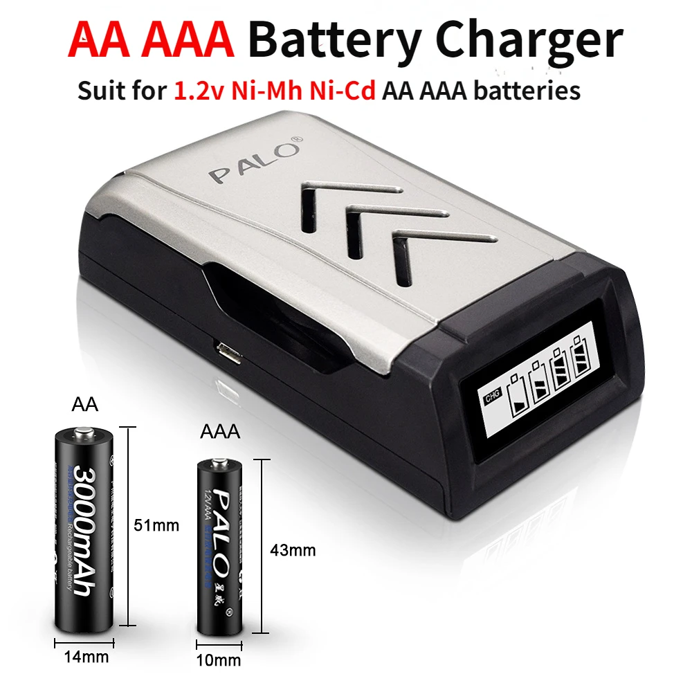 

PALO 4 Slots USB LCD 1.2V AA AAA Rechargeable Battery Charger Intelligent Fast Charging For AA AAA Ni-Mh Ni-Cd NiMh NiCd Batteri