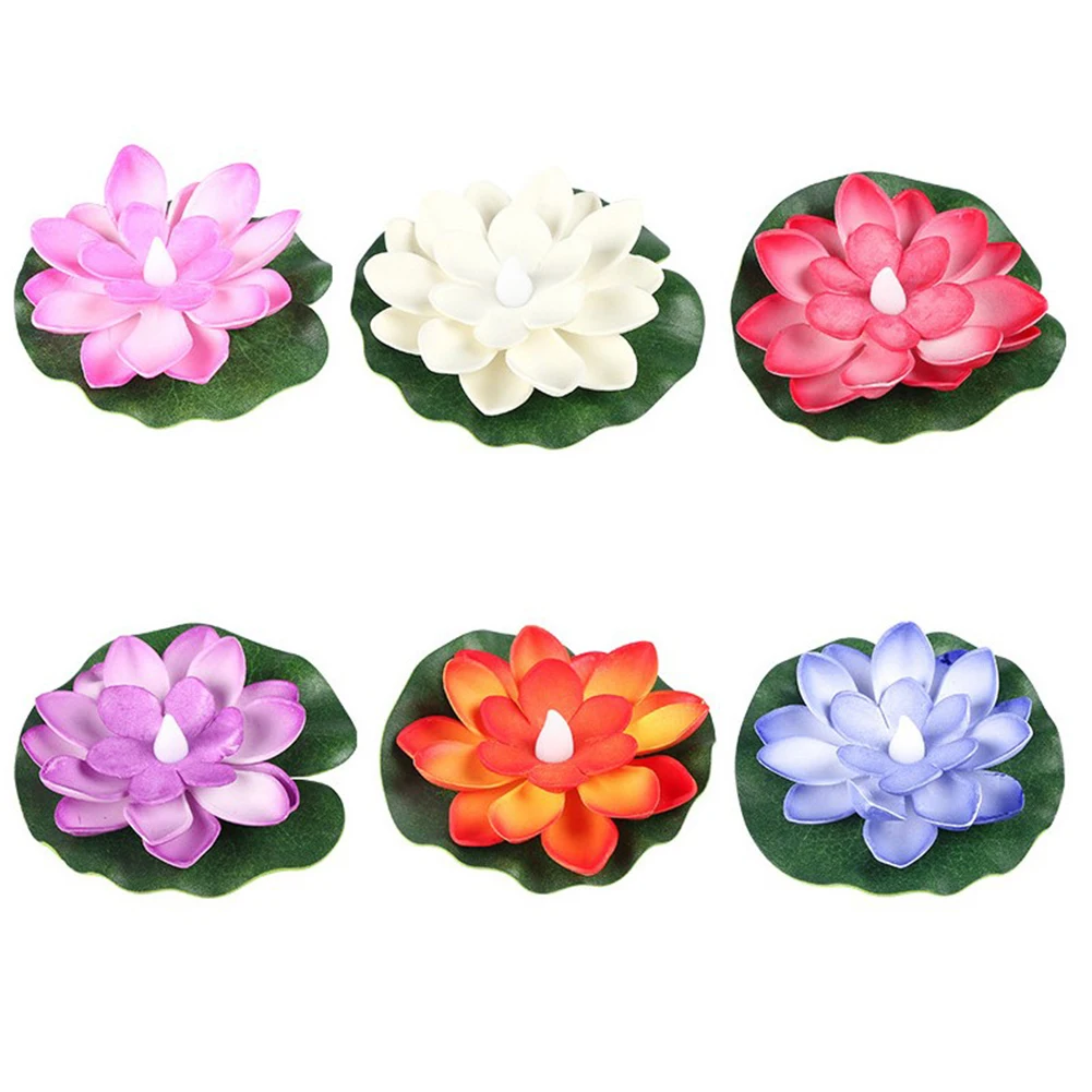 

6pcs LED Lotus Artificial Flower Floating Fake Lotus Plant Lifelike Water Lily Micro Landscape Garden Pool Pond Decor