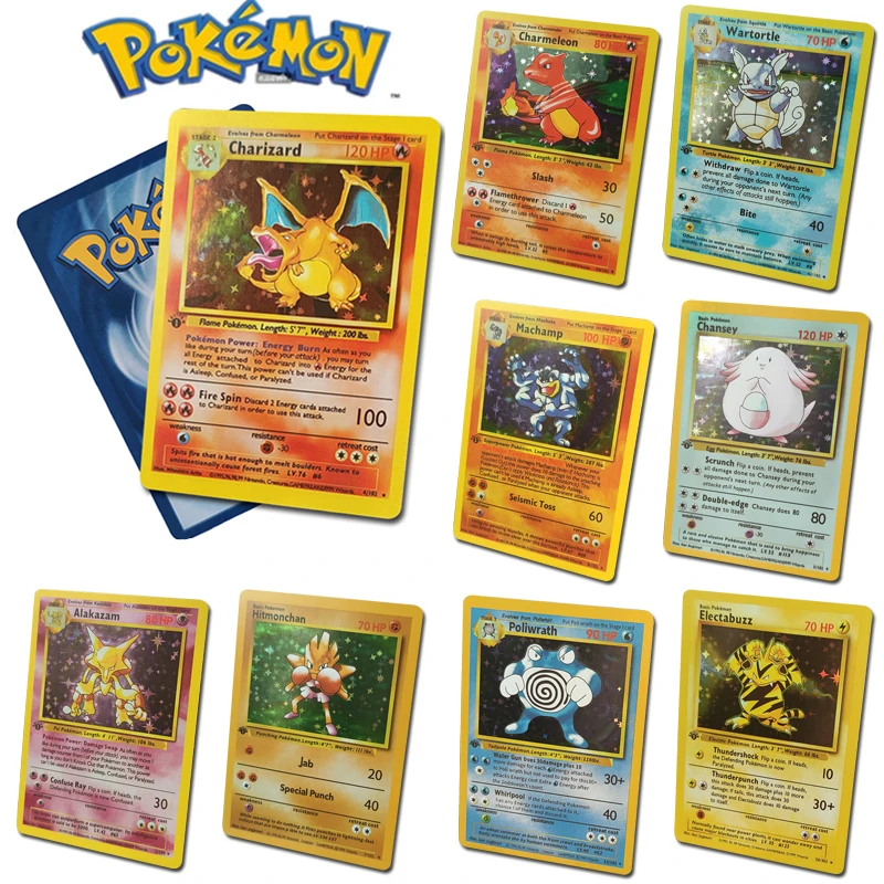

Карты-вспышки Pokemon 1996 года, английская французская карточка, Charizard blastise Venusaur Pikachu, коллекционная Подарочная детская игрушка Pokemon