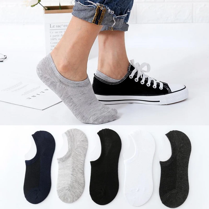 5 Pairs Men Summer Solid Color Short Socks Breathable Soft Silicone Non-slip Invisible Boat Socks Male Low Cut Casual Ankle Sock